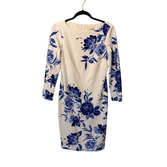 Eliza J Women's 6‎ Blue Floral A-Line Dress Lined Polyester Classic Elegant - Picture 1 of 4